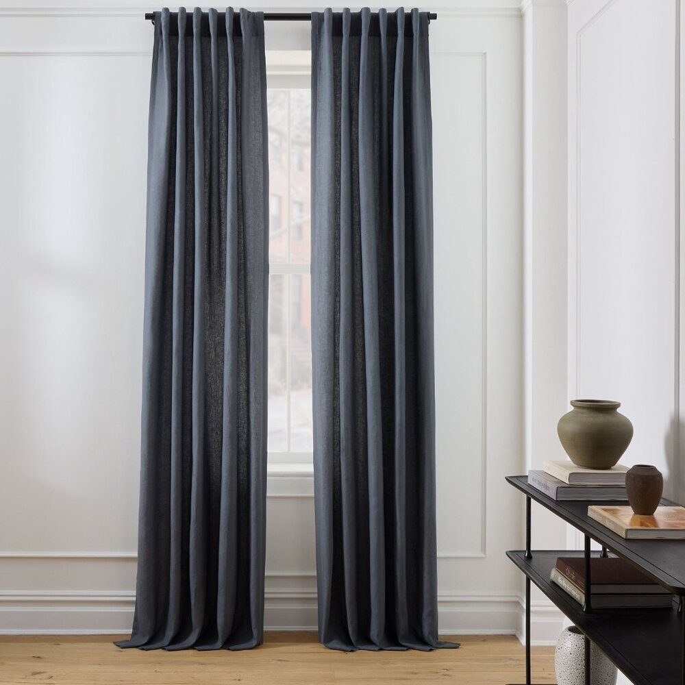West Elm European Flax Linen Curtain 48 x 108 in Graphite SINGLE PANEL‎